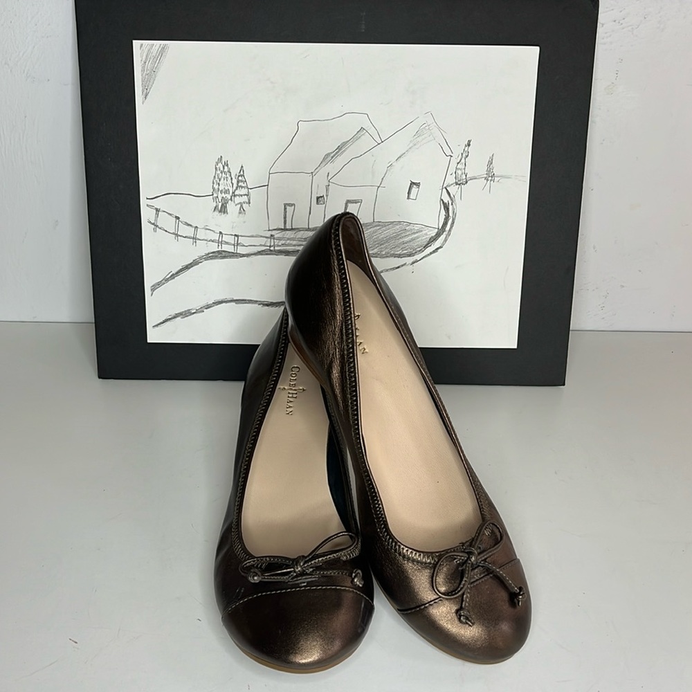 Cole Haan Air Tali Low Wedge Metallic Leather Heels Women Size 8 B